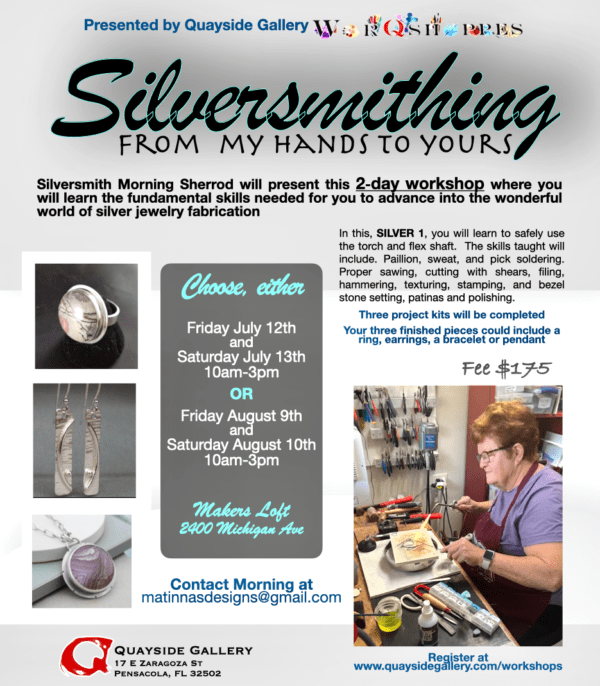 Silversmithing Workshop From My Hands to Yours Friday, July 12th, and Saturday, July 13th