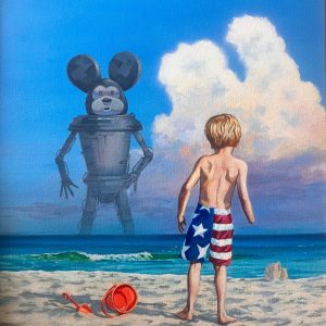 boy on beach with mickey